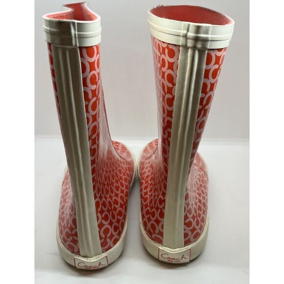 Coach Women's Sz 5B Ursula Rain Boot Rubber White/Red Boots - Picture 7 of 8